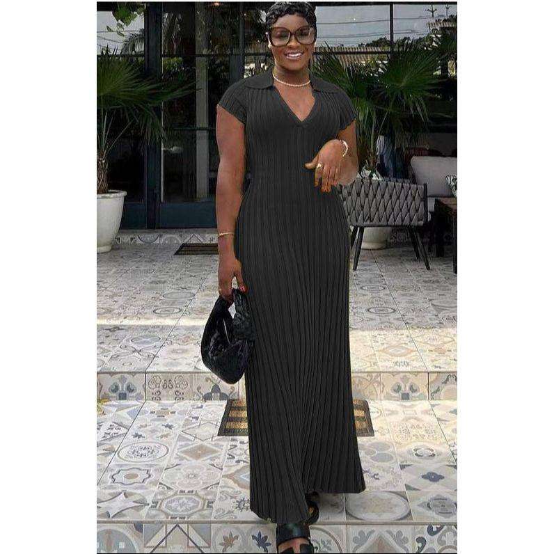 Short Sleeve Bodycon Ribbed Knit Maxi Dress