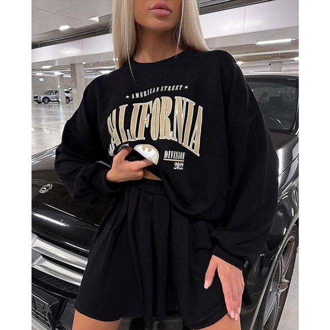 Mini Skirt & Oversized Sweatshirt 2 Piece Set.