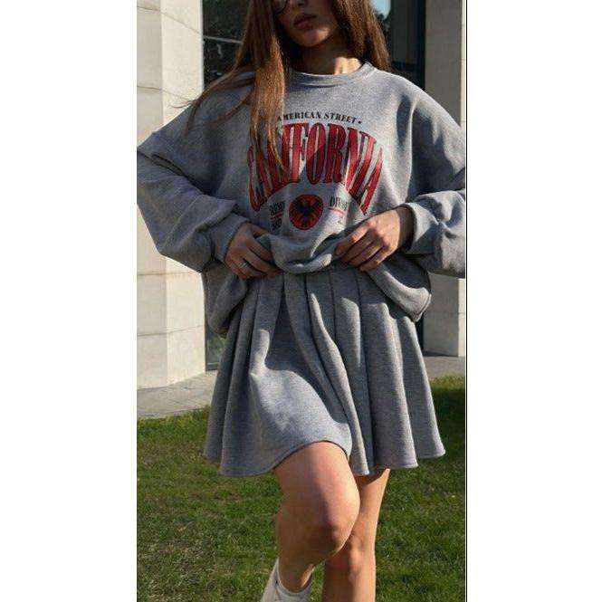 Mini Skirt & Oversized Sweatshirt 2 Piece Set.