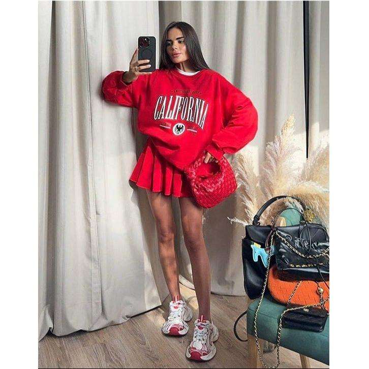 Mini Skirt & Oversized Sweatshirt 2 Piece Set.