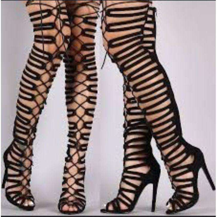 Sexy Hollow Out Stiletto Heels Strappy Sandals Boots
