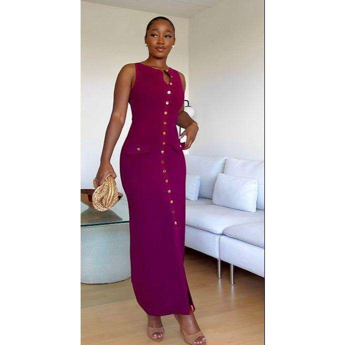 Sleeveless Button Down Knitted Long Bodycon Dresses