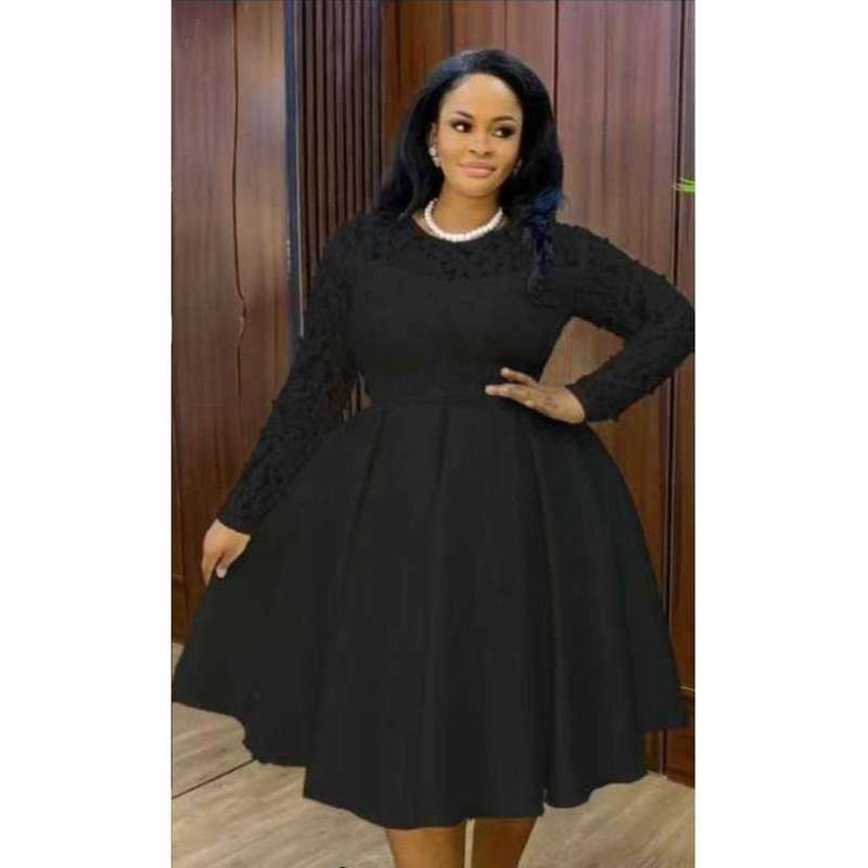 Long Sleeve Spliced Lace Round Neck Midi Dress