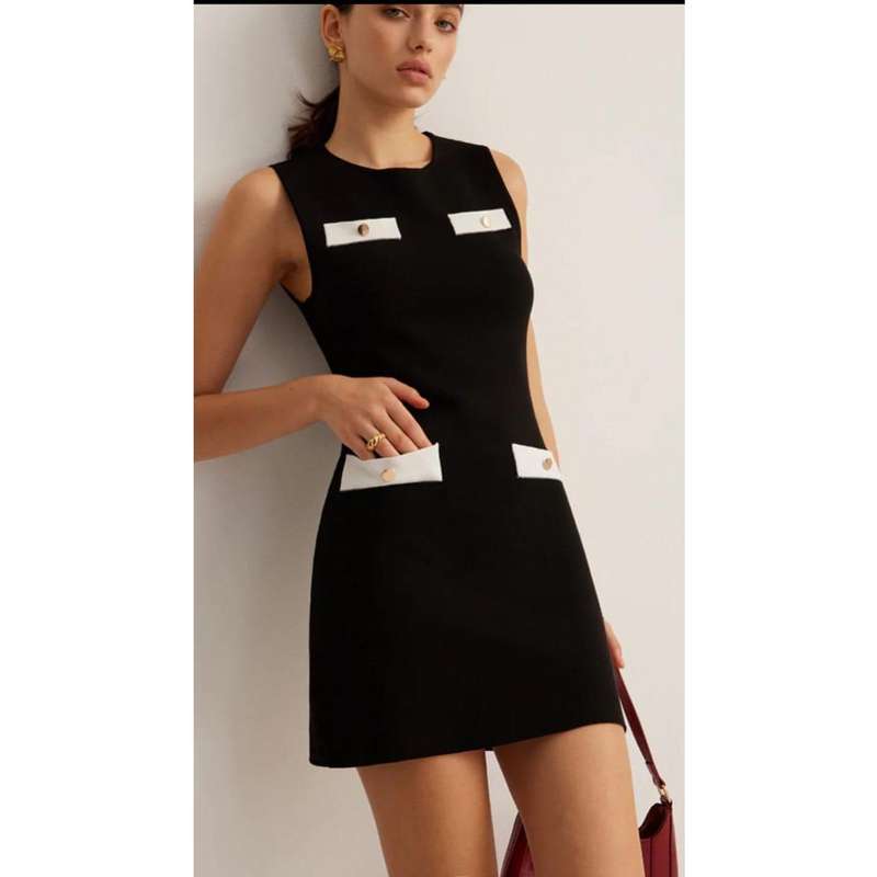 Sleeveless Contrast Pocket Detail Mini Bodycon Dress