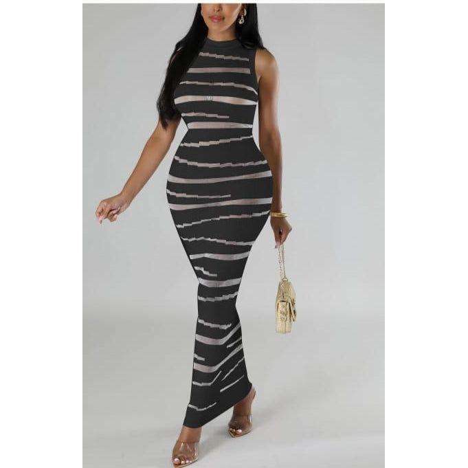 Sleeveless Allover Print Bodycon Maxi Dress