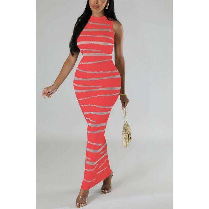 Sleeveless Allover Print Bodycon Maxi Dress