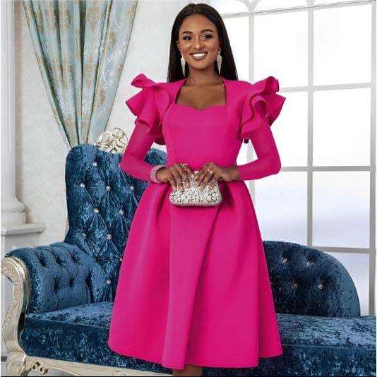 Ruffle Sleeve Plus Size A Line Knee Cocktail Dress