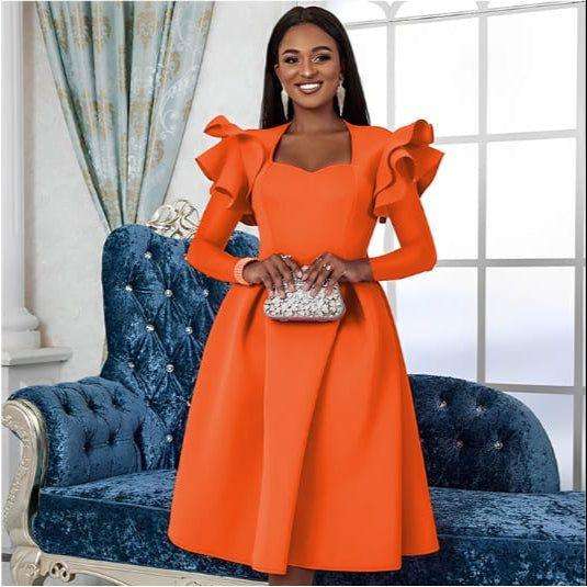 Ruffle Sleeve Plus Size A Line Knee Cocktail Dress