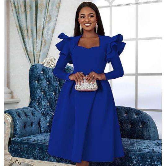 Ruffle Sleeve Plus Size A Line Knee Cocktail Dress