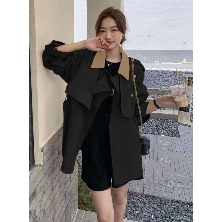Trench Coat Long Sleeve Lapel Buttons Midi Trench Coat
