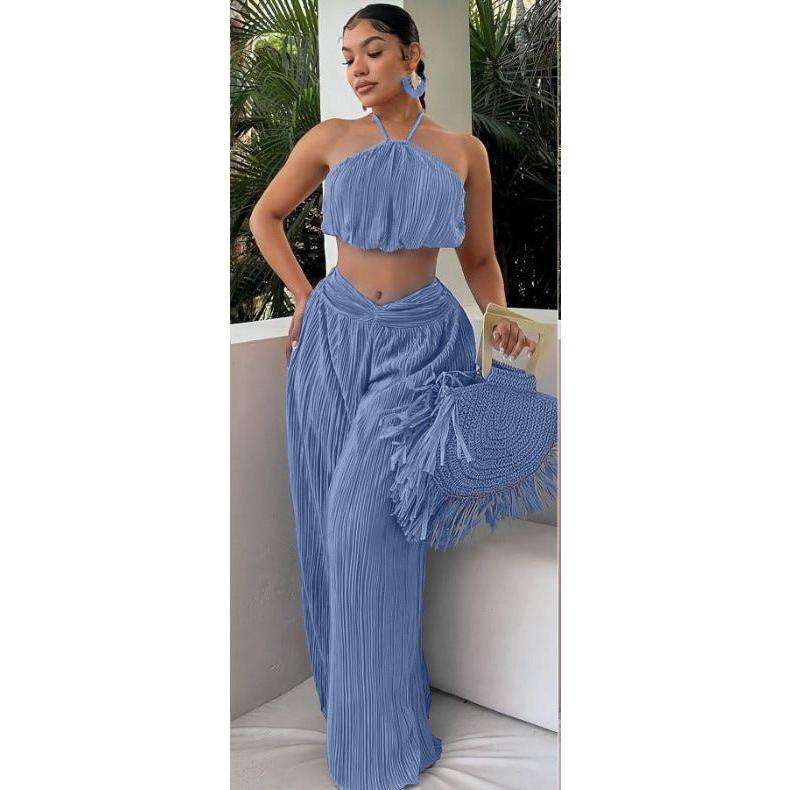 Halter Top With Twist Front Waist & Trousers Two Piece Set