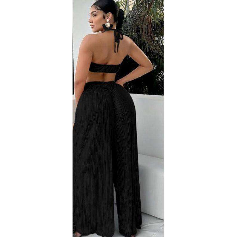 Halter Top With Twist Front Waist & Trousers Two Piece Set
