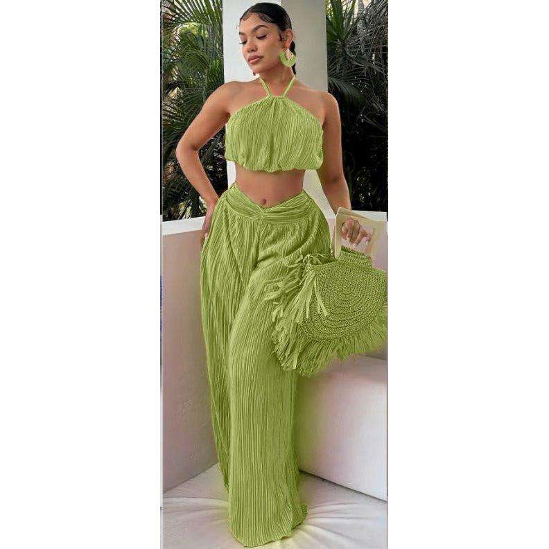 Halter Top With Twist Front Waist & Trousers Two Piece Set