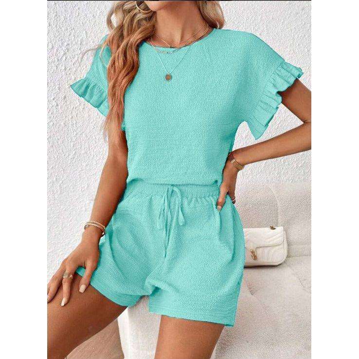 Short Sleeve Top and Elastic Waist Shorts Set