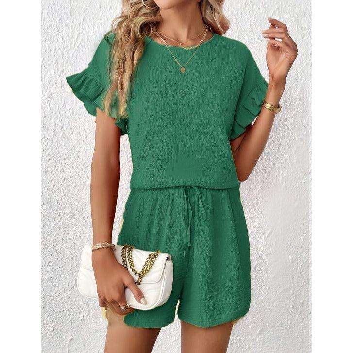 Short Sleeve Top and Elastic Waist Shorts Set