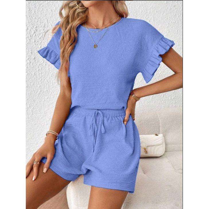 Short Sleeve Top and Elastic Waist Shorts Set