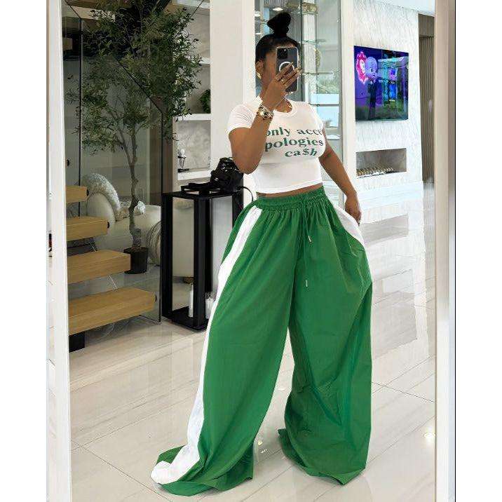 Cargo Wide Leg Long Palazzo Pants & Crop T-Shirt Set
