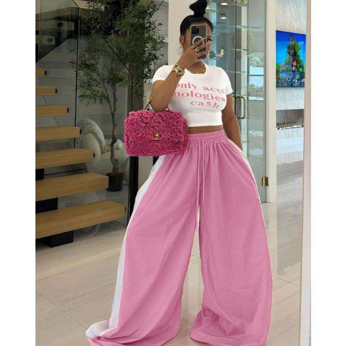 Cargo Wide Leg Long Palazzo Pants & Crop T-Shirt Set