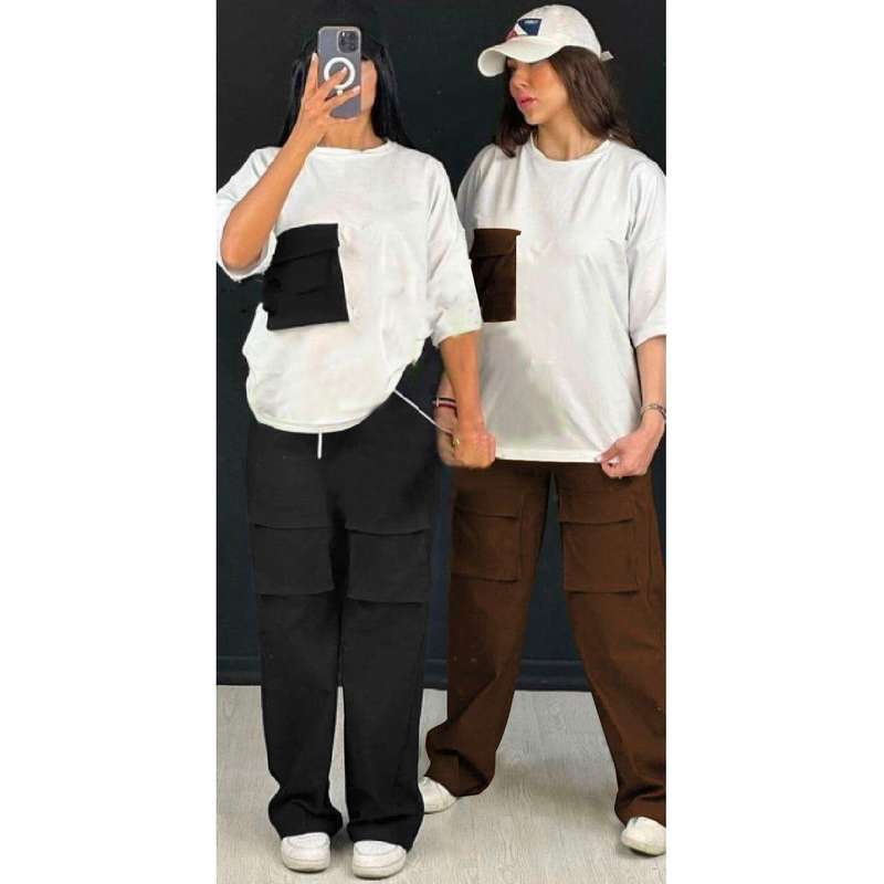High Waisted Cargo Pants & Matching T-Shirt Set