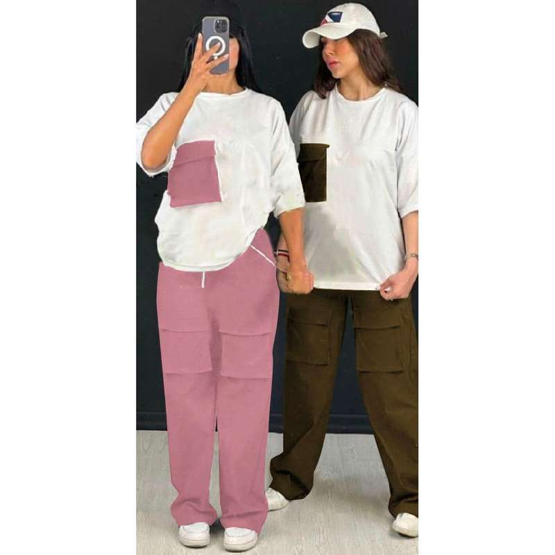 High Waisted Cargo Pants & Matching T-Shirt Set