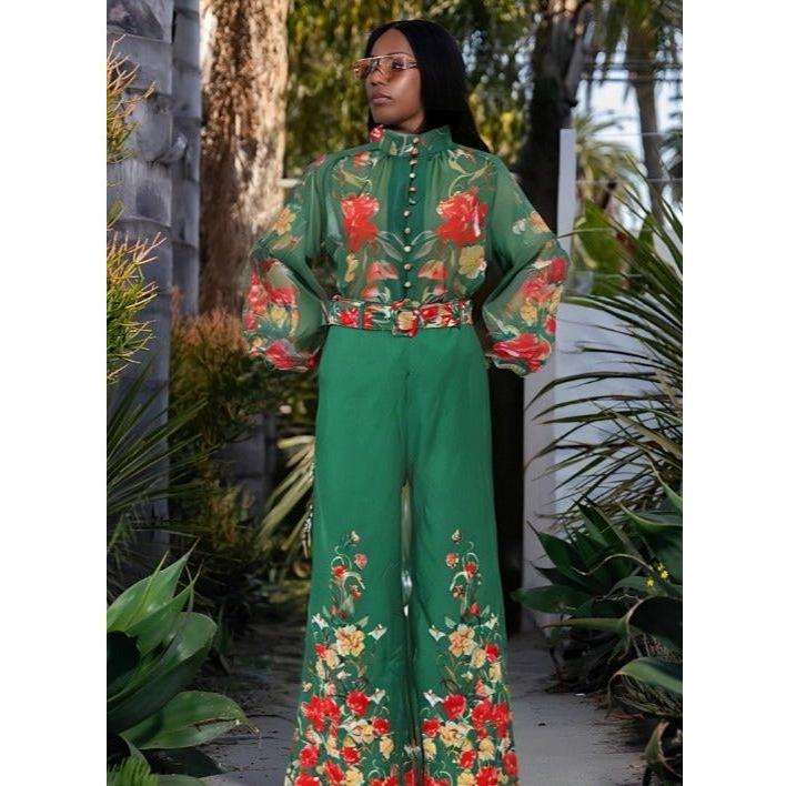 Florals Garden Border Long Sleeves Shirt & Long Pants Set