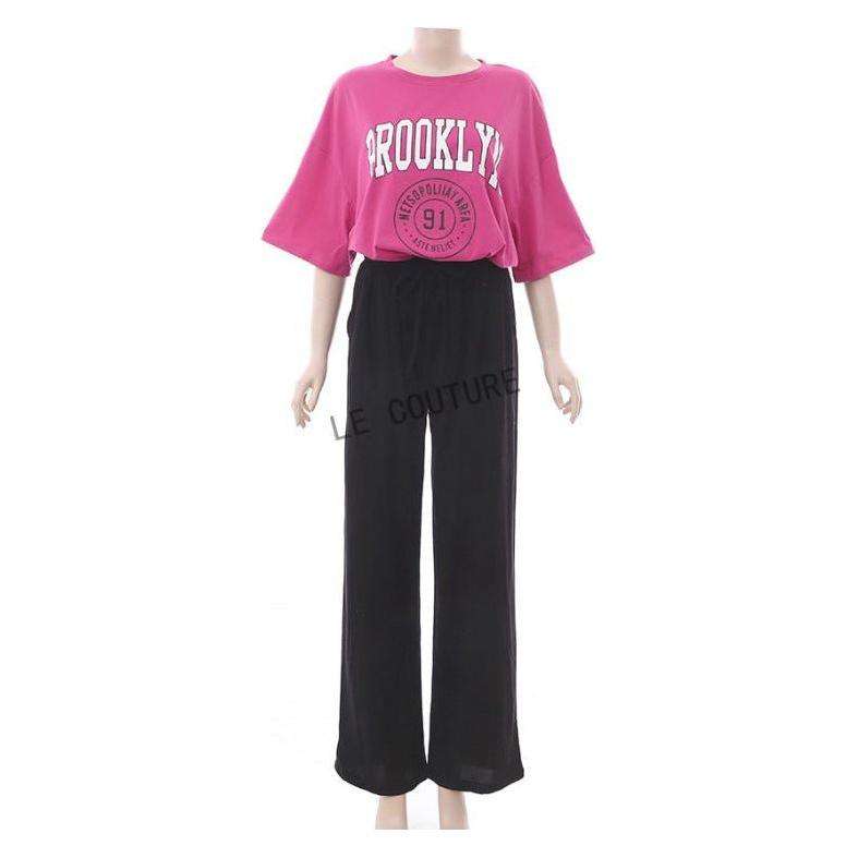 Trousers with Elastic Waist & Tees 2 Piece Set