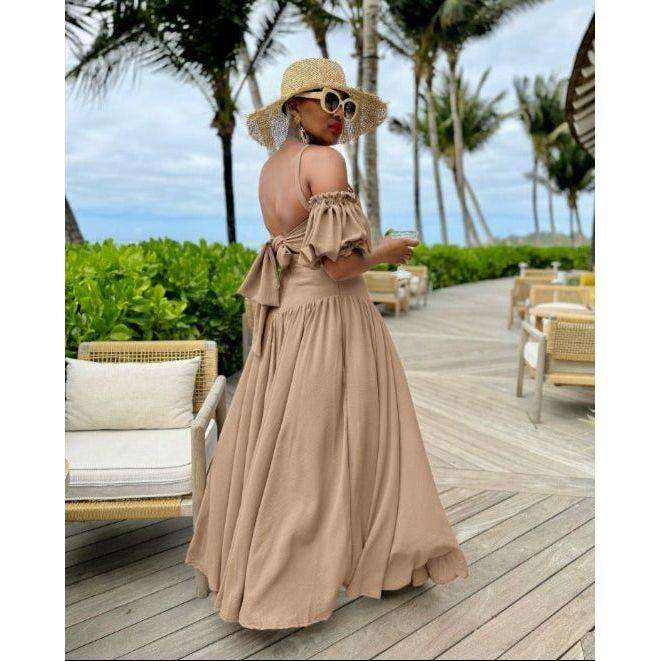 Drop Waist Skirt Paired with an Off-Shoulder Top Set