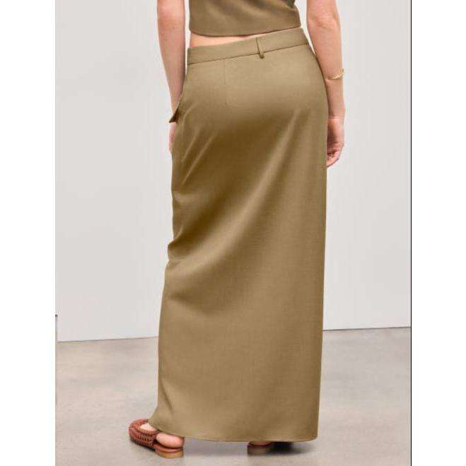 High Waist Ruched Split Thigh Skirt