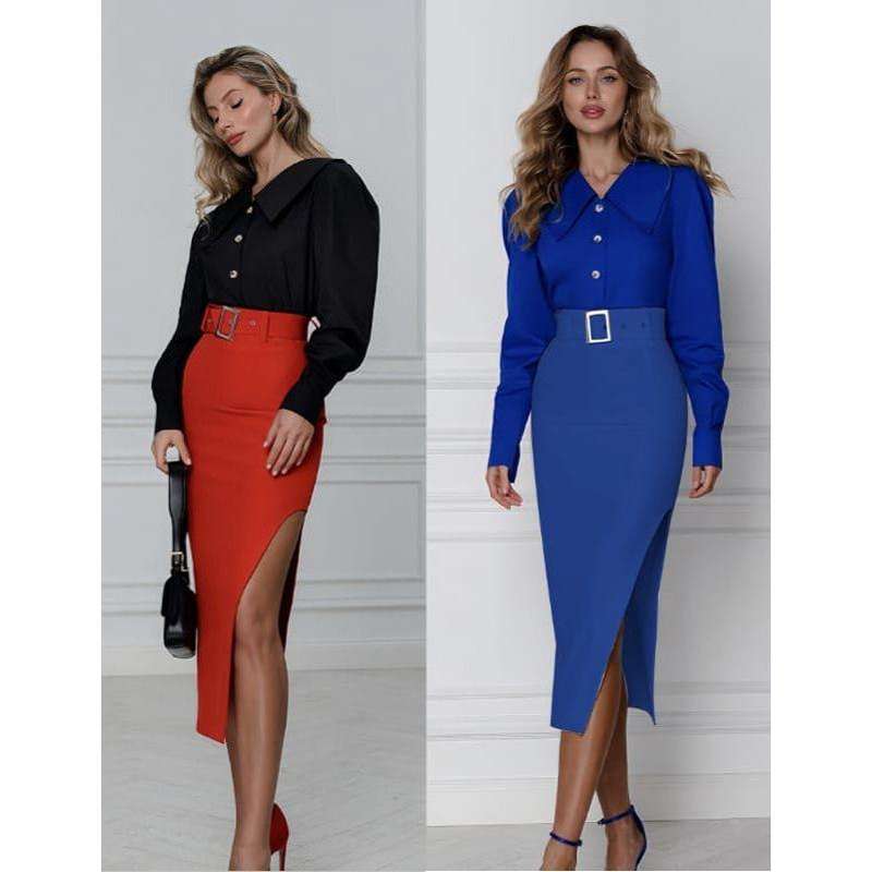 Formal Front Slit Midi Skirt