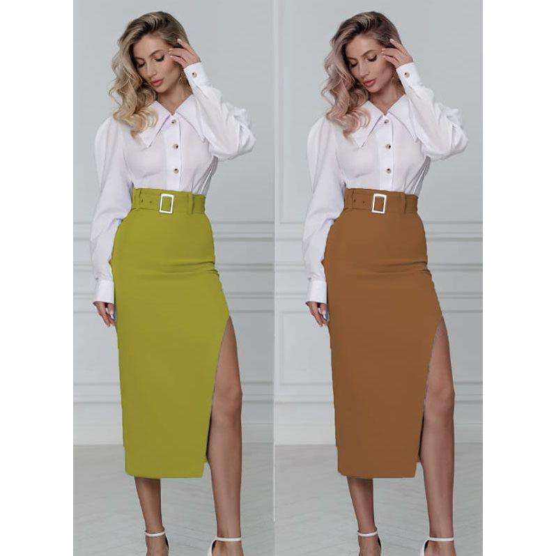 Formal Front Slit Midi Skirt