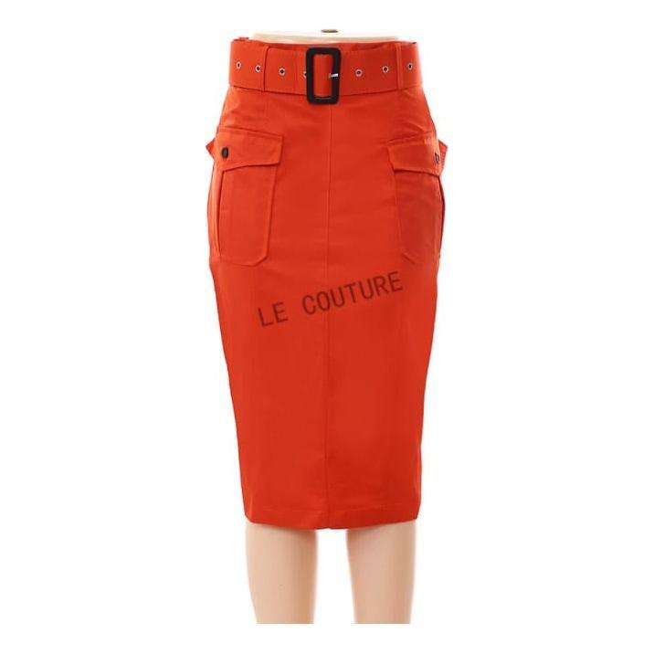 Formal Belted Utility Pencil Midi Skirt