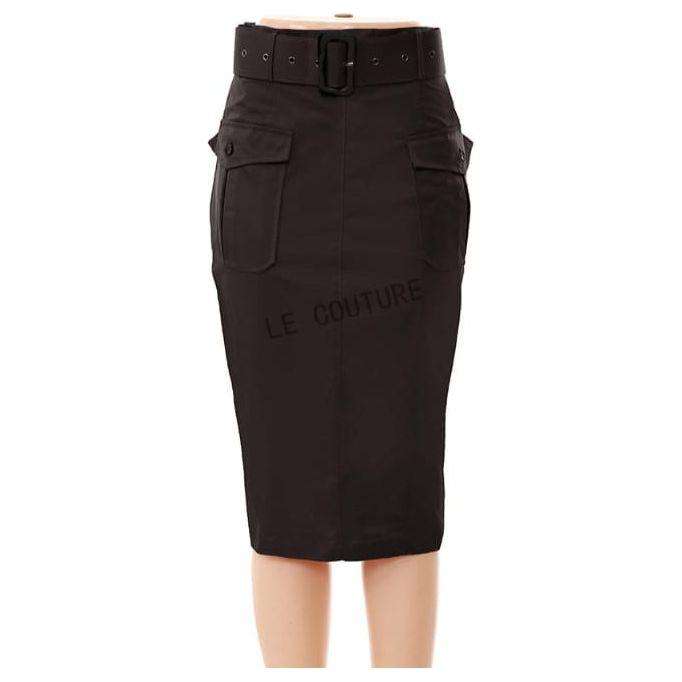 Formal Belted Utility Pencil Midi Skirt