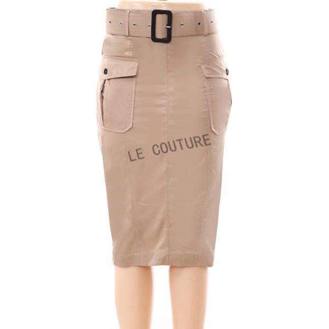 Formal Belted Utility Pencil Midi Skirt