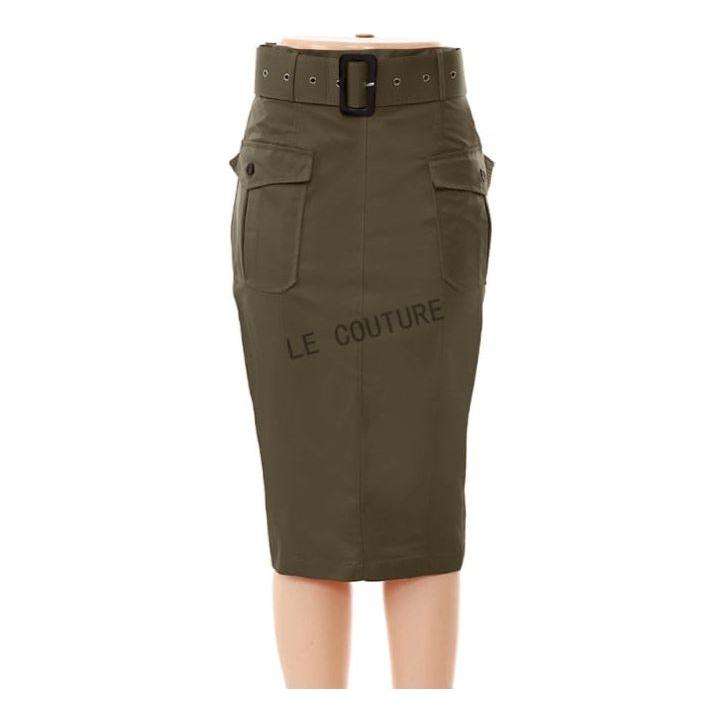 Formal Belted Utility Pencil Midi Skirt