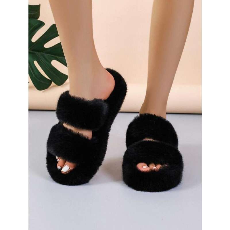 Platform thick Heel Minimalist Fluffy Slippers