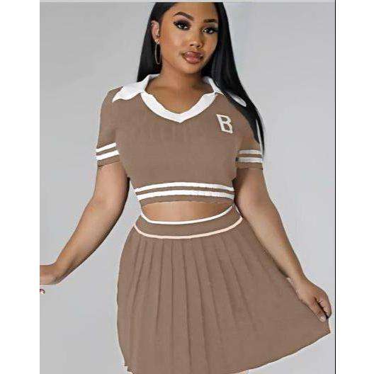 Short Sleeves Polo T Shirt Mini Skirt Casual 2 Piece Set