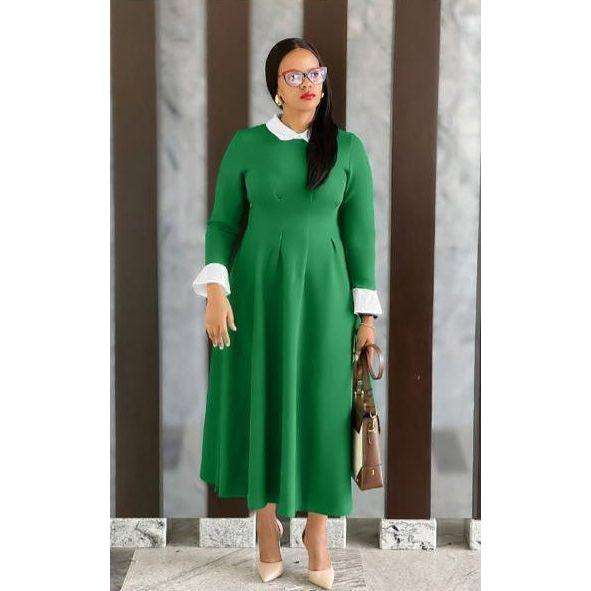Classic Contrast Collar Fold Pleated Dress