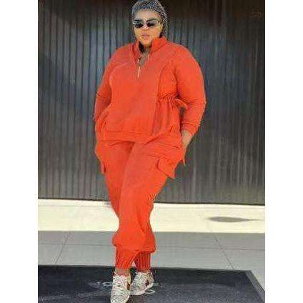 Sleeve Knit Top & Elastic Waist Pant Two Piece Tracksuit Set