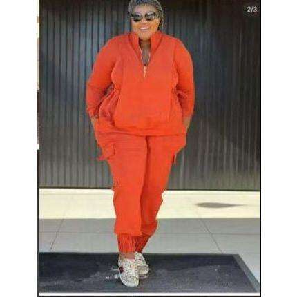 Sleeve Knit Top & Elastic Waist Pant Two Piece Tracksuit Set