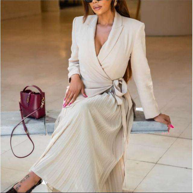Modern Pleated Long Sleeve Blazer Skirt Set