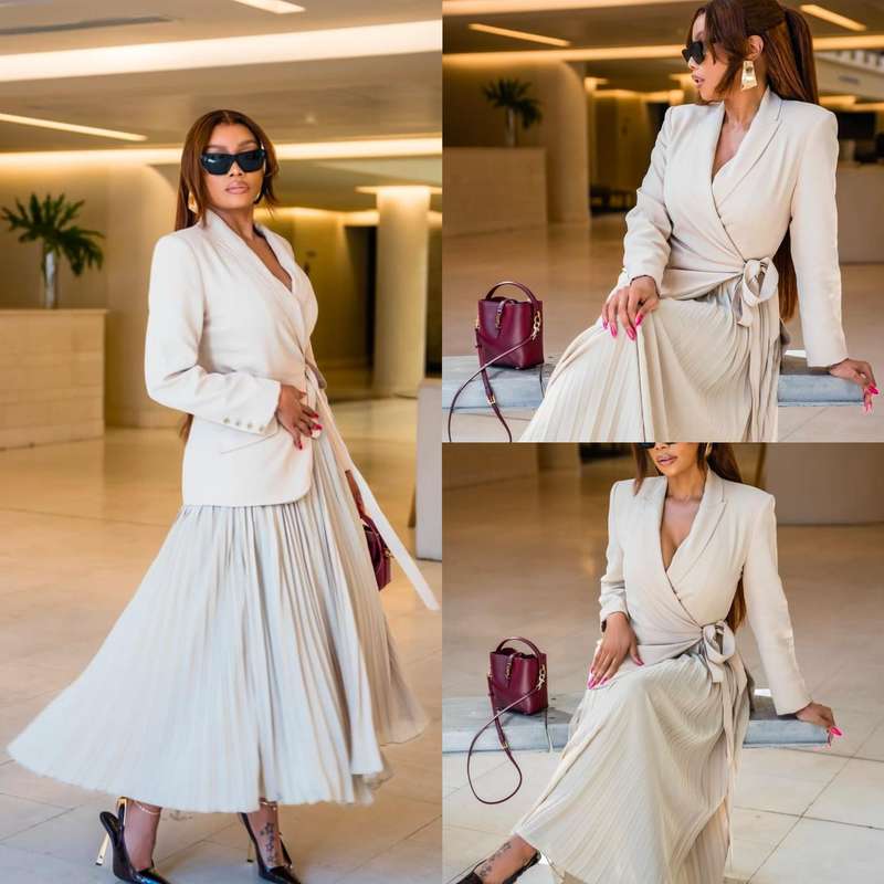 Modern Pleated Long Sleeve Blazer Skirt Set