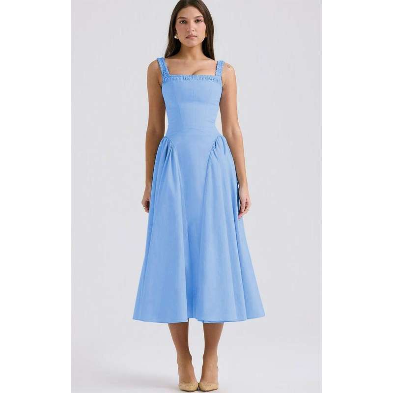 Square Neck Sleeveless A-line Dress