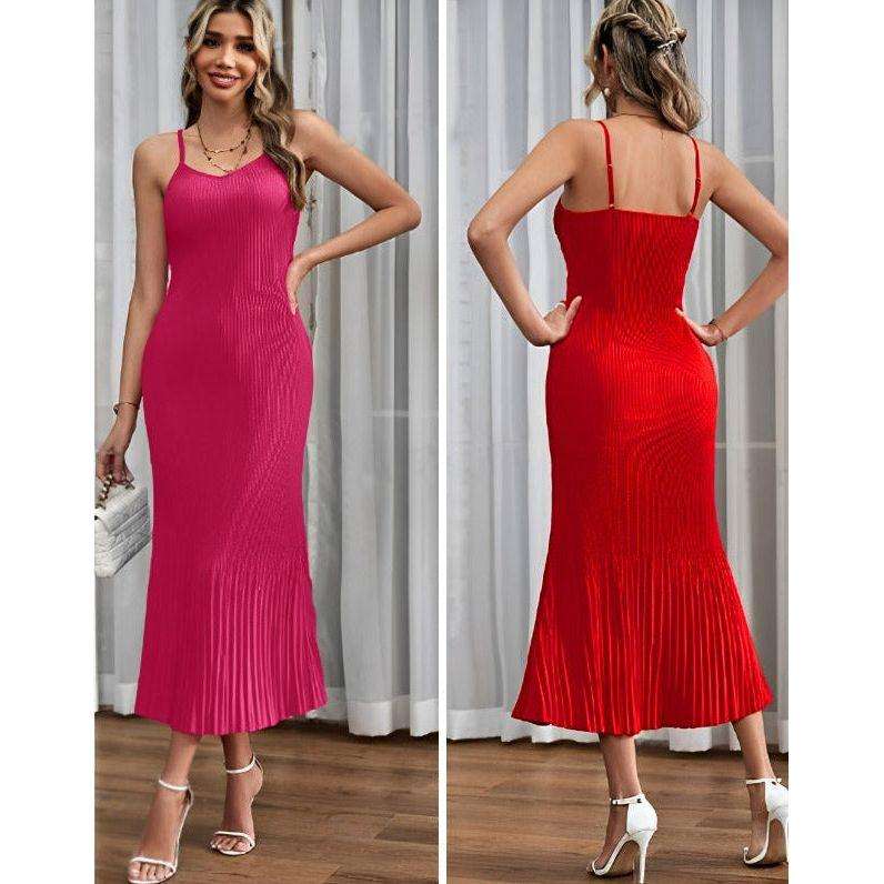 Ribbed Knit Spaghetti Strap Bodycon Slip Maxi Dresses