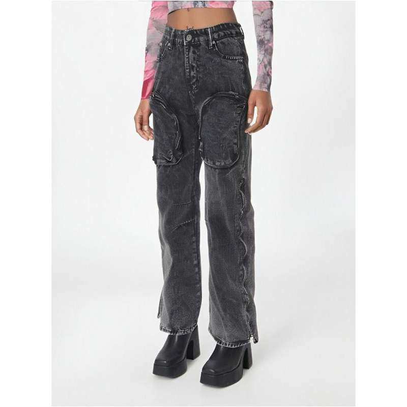 Grey Panel Seam Detail Wide Leg Jeans