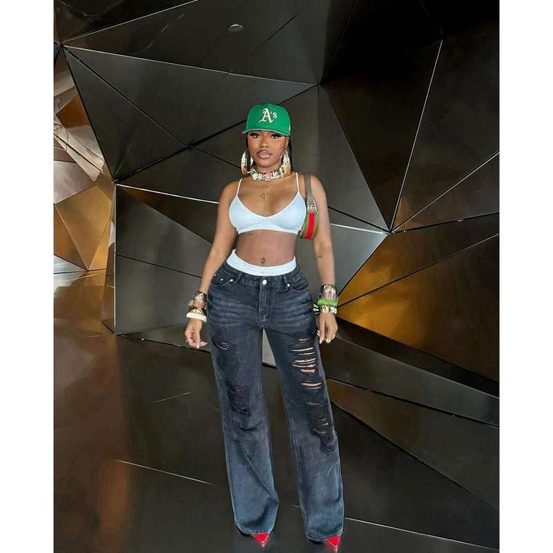 Black Personality Distressed Straight Leg Jeans