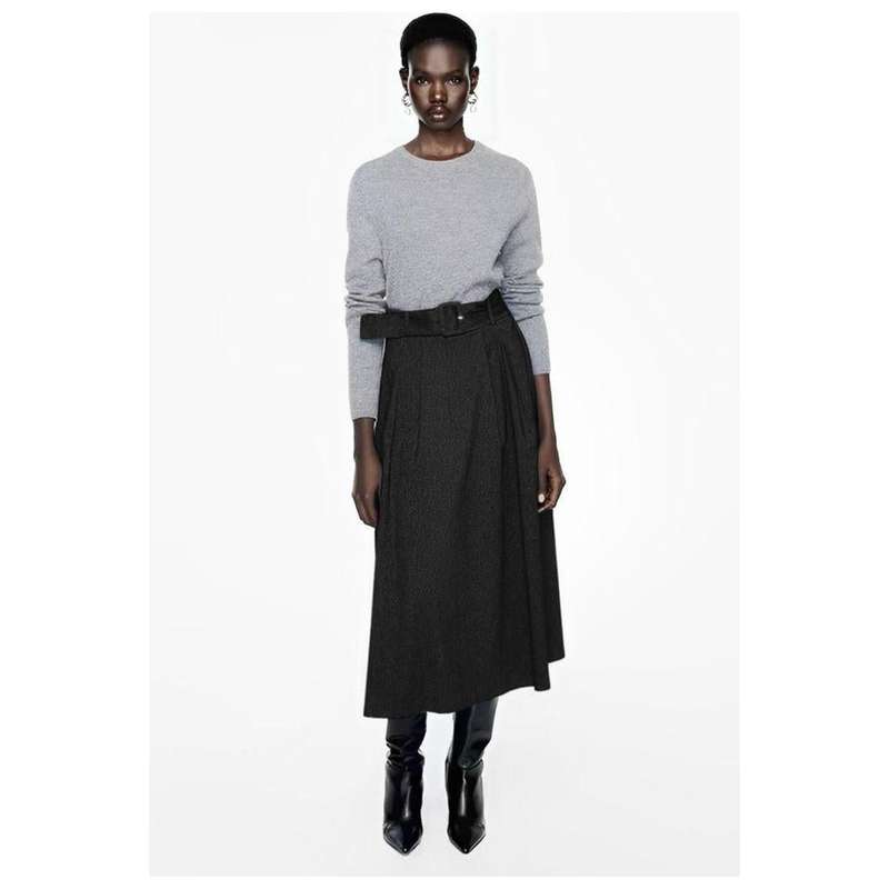 Retro Fringed Denim A-Line Midi Skirt