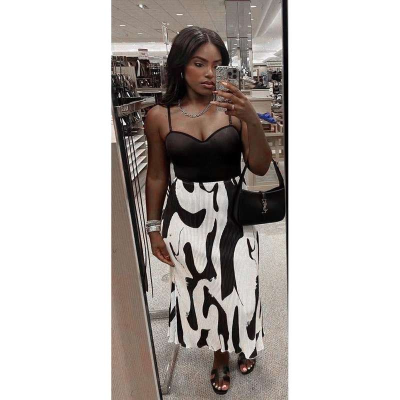 Allover Print Elastic Waist Skirt Maxi Women Outfit