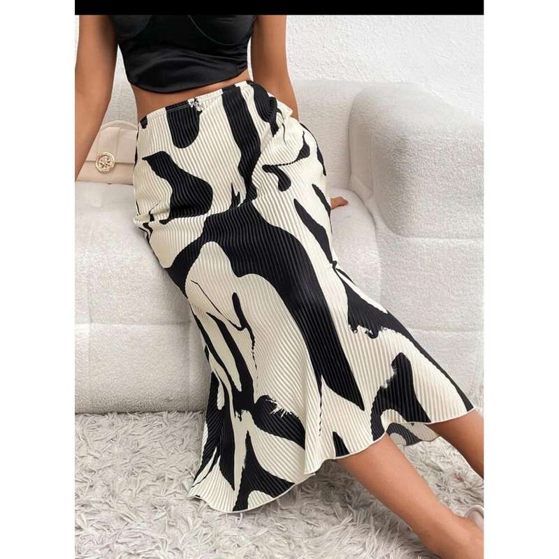 Allover Print Elastic Waist Skirt Maxi Women Outfit