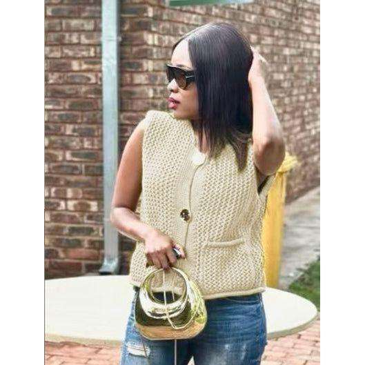 Chiquease New V-Neck Ribbed Knitted Cardigan Vest