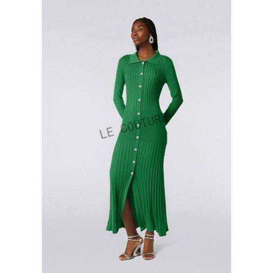 Ribbed Knit Button Front Sweater Dress